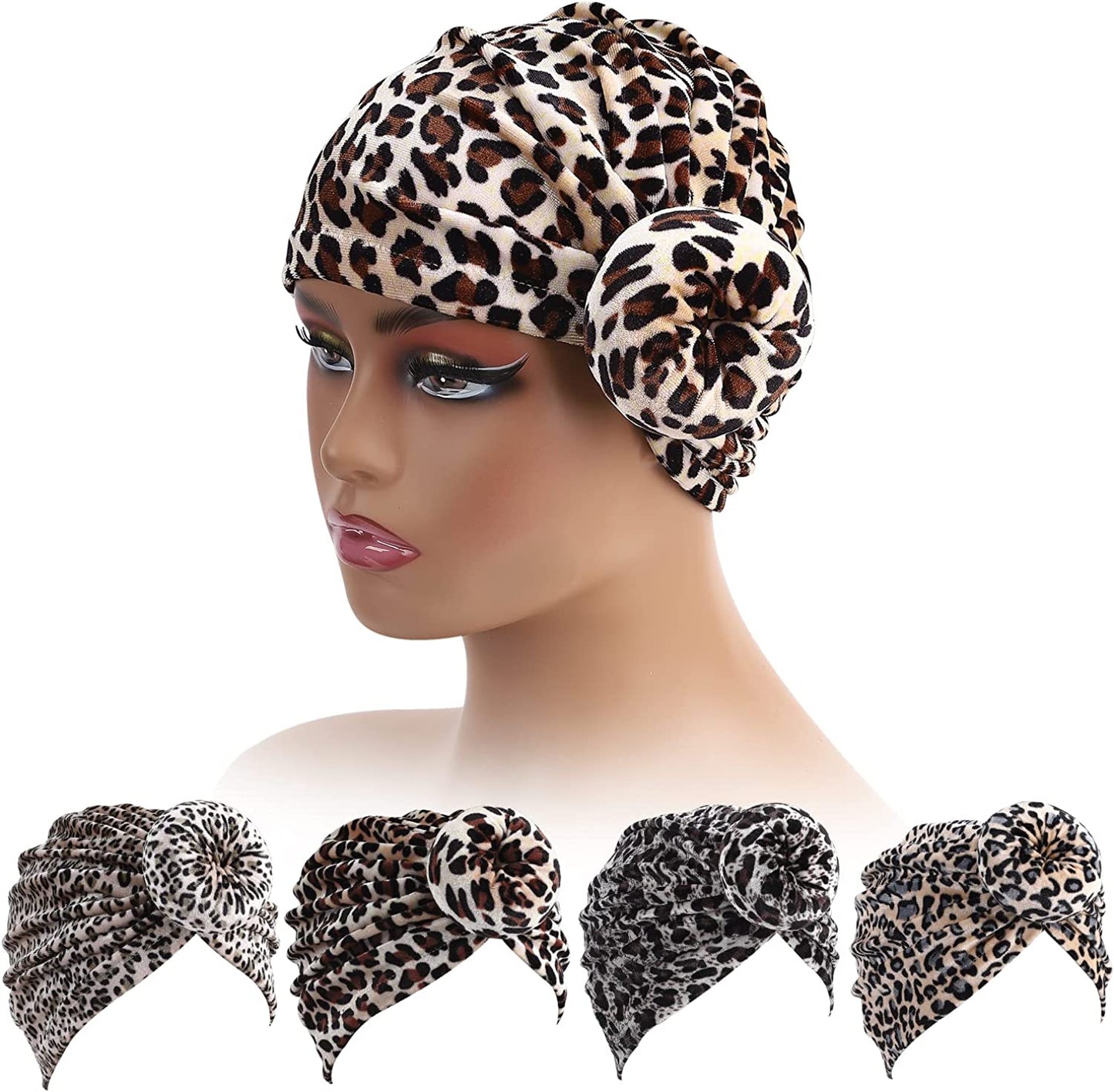 WKJHO 6 Pieces Women Turban Hat African Flower Knot Pre-Tied Bonnet Beanie Cap Headwrap for Girls Apparel & Accessories > Clothing Accessories > Bandanas & Headties Generic   
