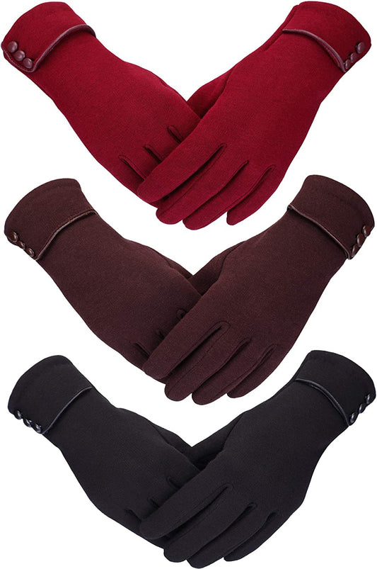 Patelai 3 Pairs Women Winter Gloves Warm Touchscreen Gloves Windproof Gloves for Women Girls Winter Using Apparel & Accessories > Clothing Accessories > Gloves & Mittens Patelai Black, Wine Red, Brown