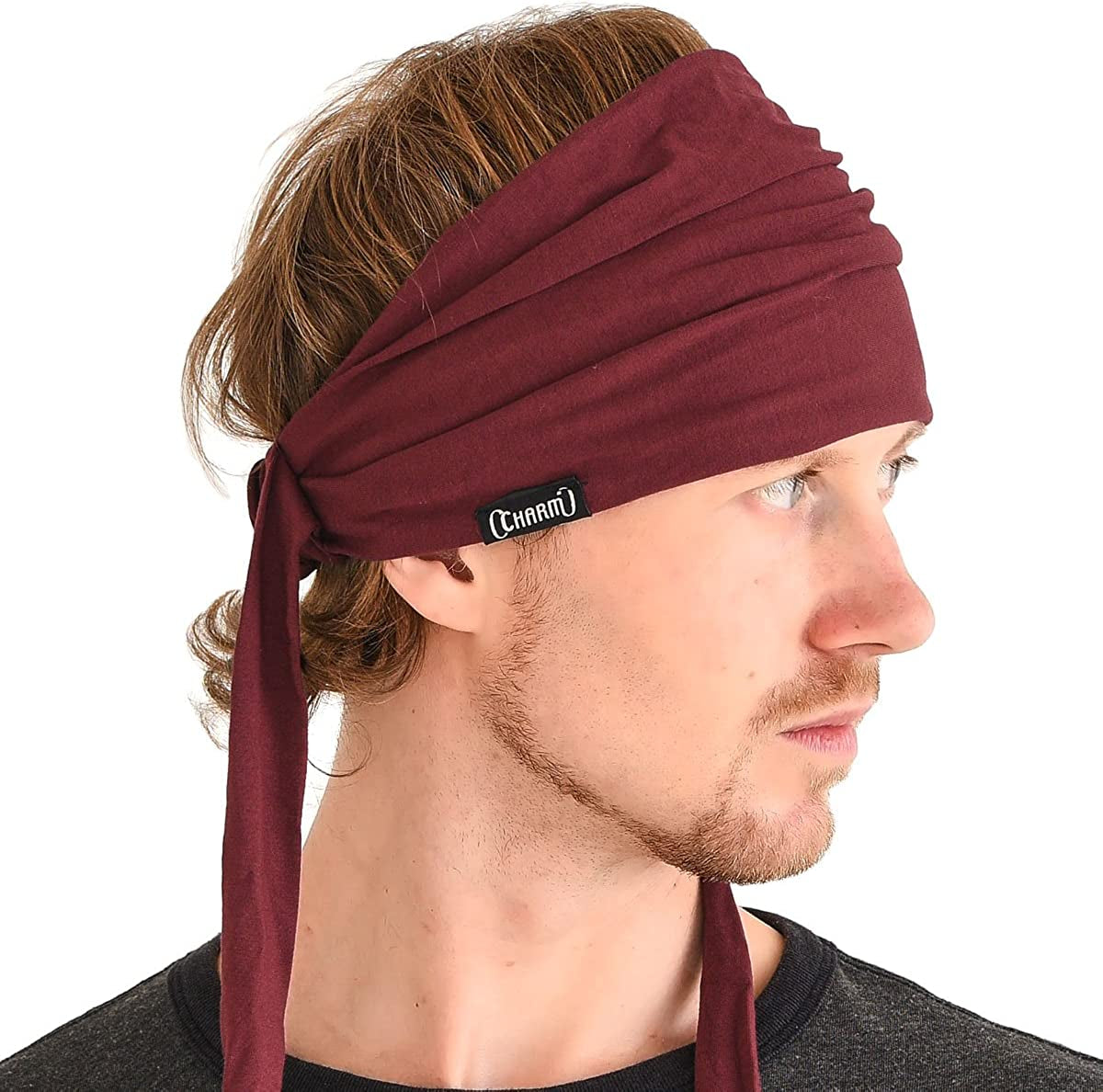 CHARM Japanese Headband Pirate Bandana - Men Ninja Head Wrap Women Hair Band Apparel & Accessories > Clothing Accessories > Bandanas & Headties Casualbox Maroon  