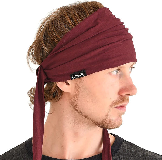 CHARM Japanese Headband Pirate Bandana - Men Ninja Head Wrap Women Hair Band Apparel & Accessories > Clothing Accessories > Bandanas & Headties Casualbox Maroon  