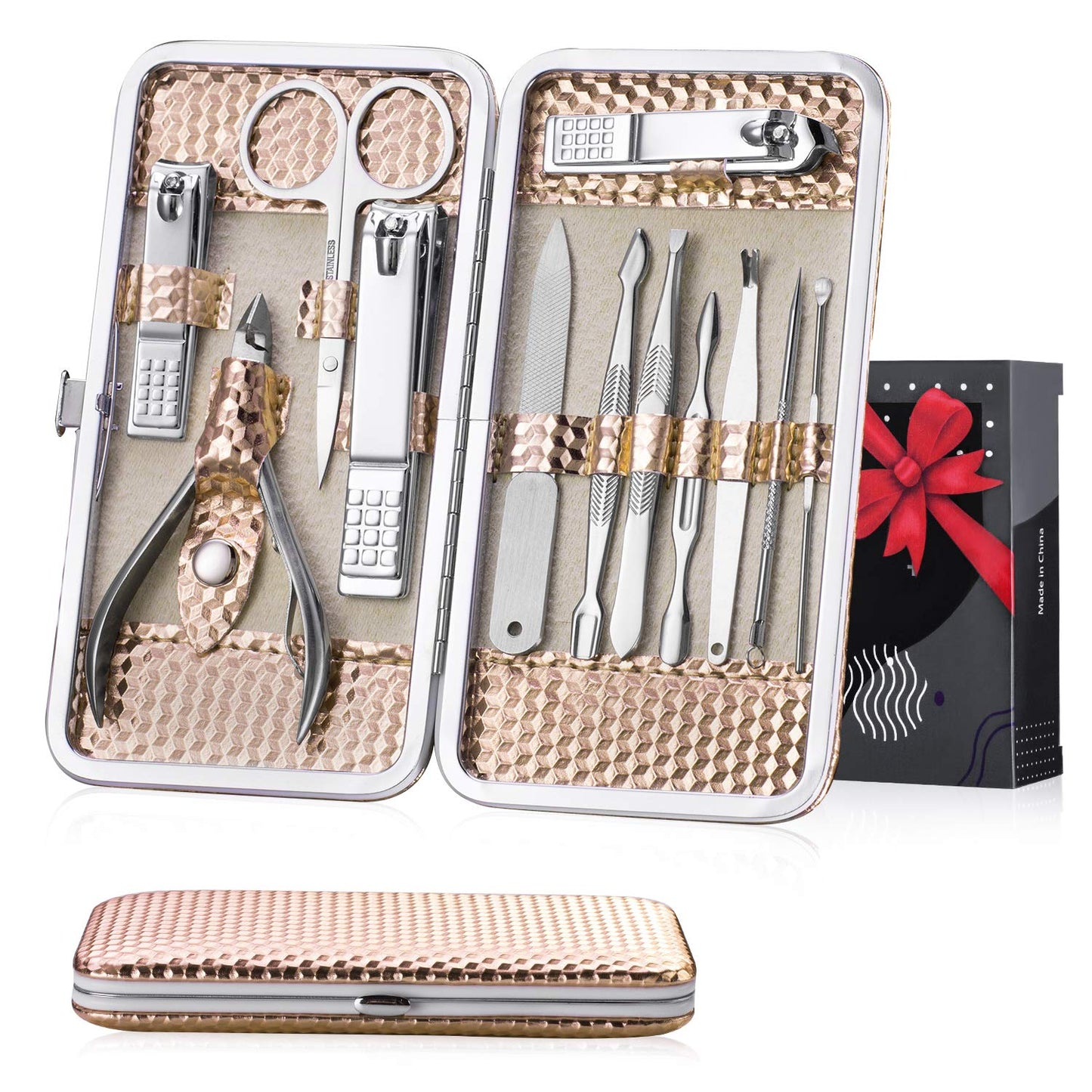 Nail Grooming Kit 12 Pieces - Nail Care Kit for Women Stainless Steel, Professional Hand, Foot & Nail Tools with Luxurious Travel Case. Compact 6X3" (Rose Gold) Health & Beauty > Personal Care > Foot Care KENED   