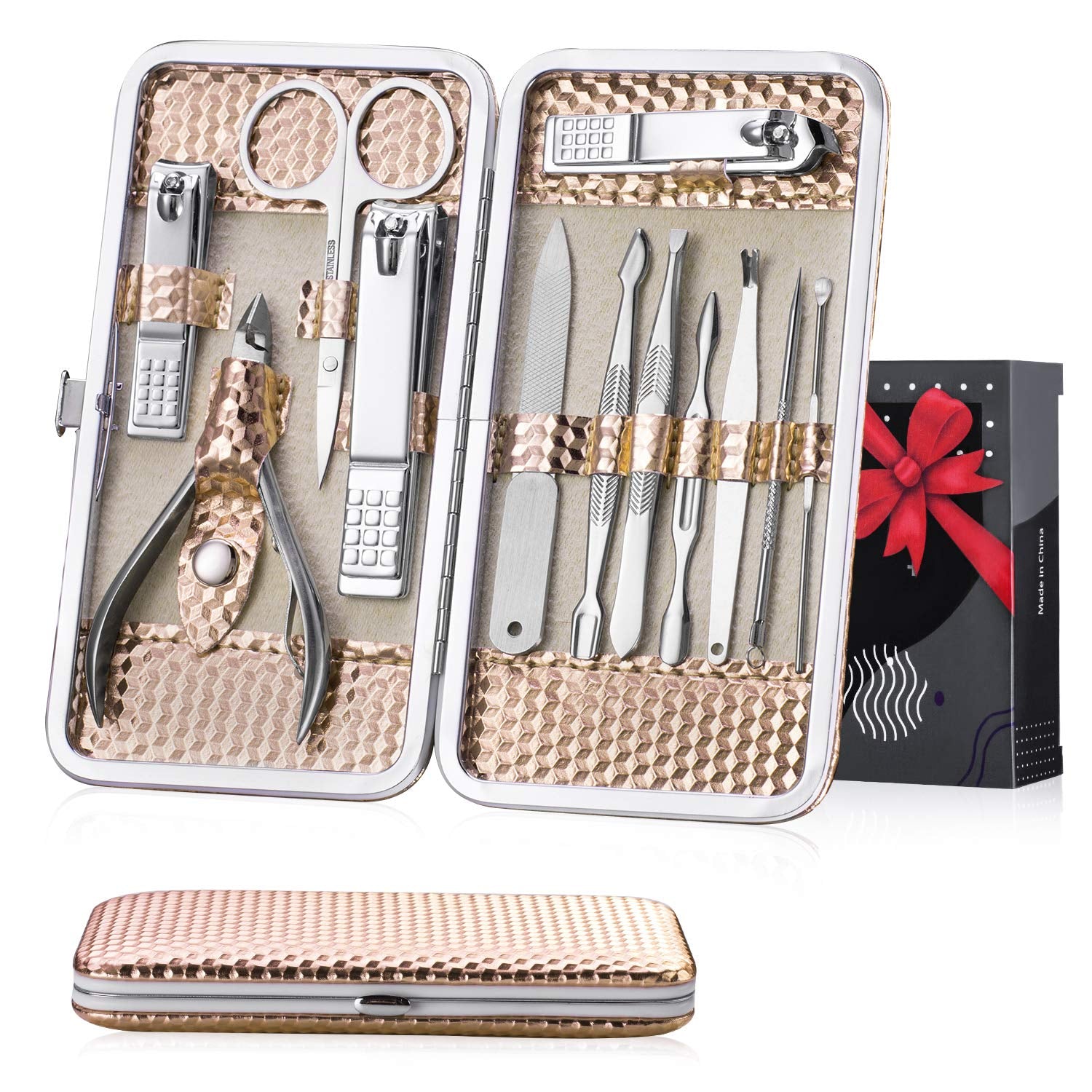 Nail Grooming Kit 12 Pieces - Nail Care Kit for Women Stainless Steel, Professional Hand, Foot & Nail Tools with Luxurious Travel Case. Compact 6X3" (Rose Gold) Health & Beauty > Personal Care > Foot Care KENED   