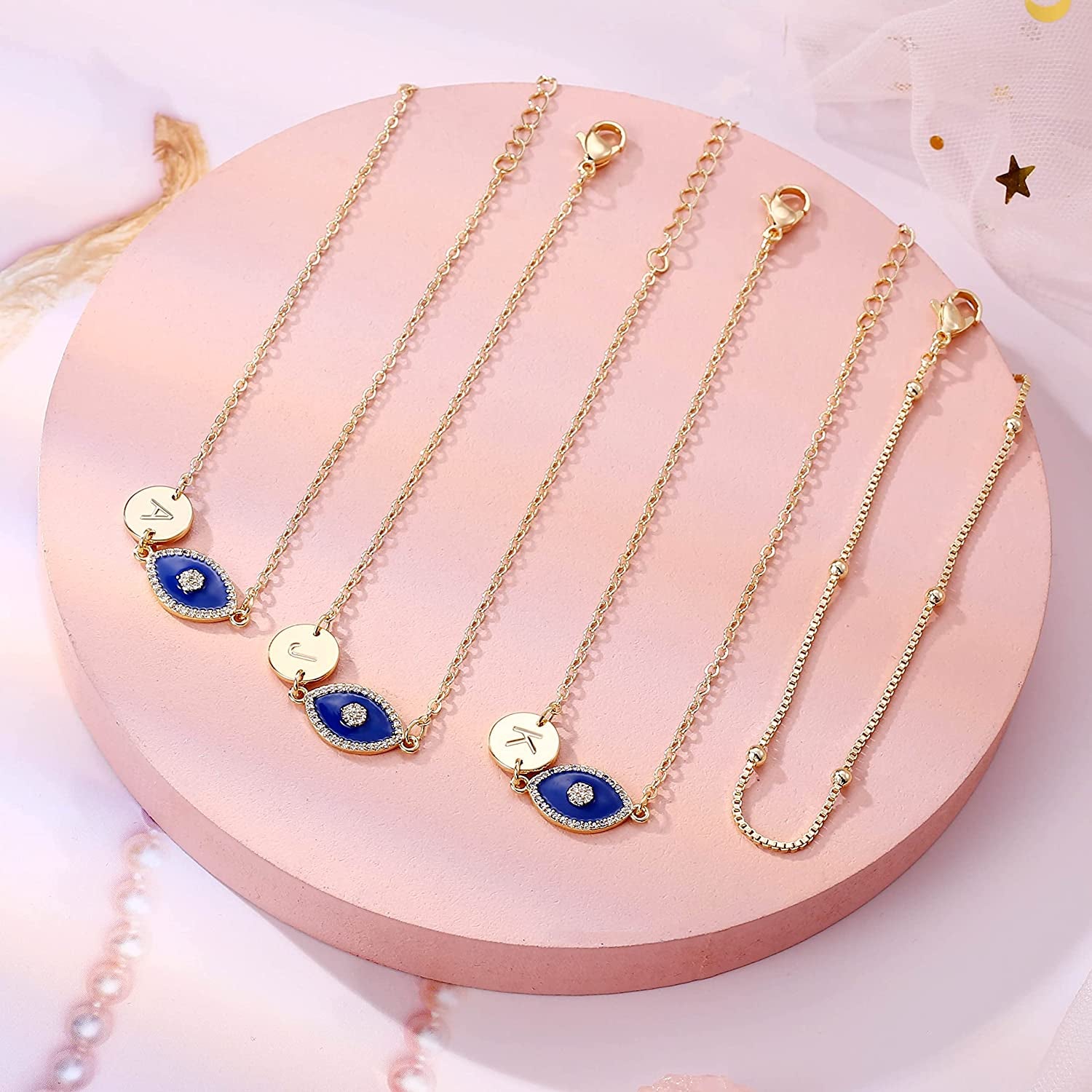 Layered Gold Anklets for Women, 14K Real Gold Plated Box Chain Ankle Bracelets for Women Dainty Evil Eye Anklets Layered Initial Anklets for Women Summer Jewelry Foot Bracelets for Women Apparel & Accessories > Jewelry > Anklets IEFWELL   