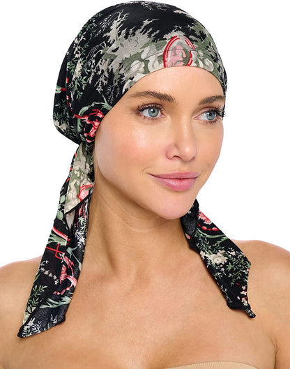 Ashford & Brooks Pre Tied Bandana Turban Chemo Head Scarf Sleep Hair Cover Hat Apparel & Accessories > Clothing Accessories > Bandanas & Headties Ashford & Brooks Abstract Black/Green/ Coral One Size 
