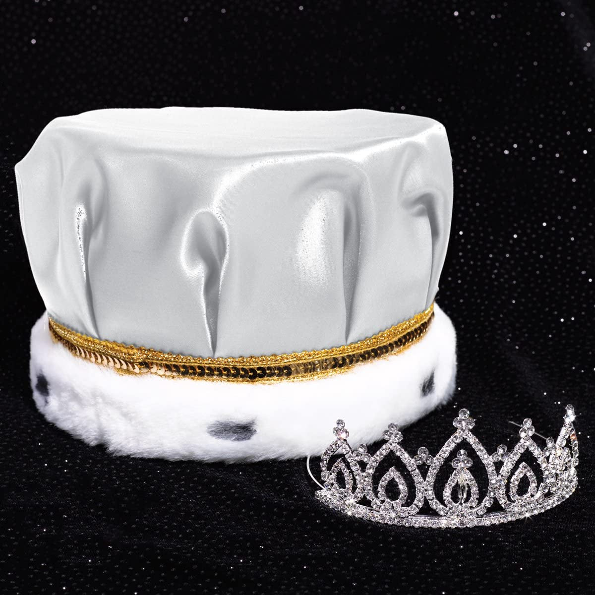 Satin Crown with Sequins and Becca Tiara Royalty Set Apparel & Accessories > Clothing Accessories > Sashes Anderson's White/Gold/White Crown  