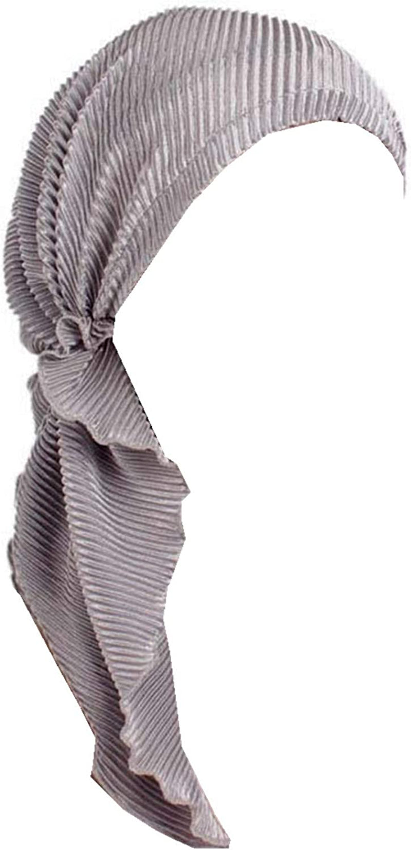 Qhome Women Soft Ruffle Head Scarf Chemo Hat Turban Pre-Tied Headwear Bandana Headscarf Tichel for Cancer Apparel & Accessories > Clothing Accessories > Headwear Qhome cap Gray  