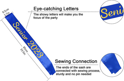 Blue Senior 2023 Satin Sash - 2023 Graduation Sash - Finally Graduated - Senior Cheer Sash - Cheerleader Sash - Competition Sash Apparel & Accessories > Clothing Accessories > Sashes Partyprops   