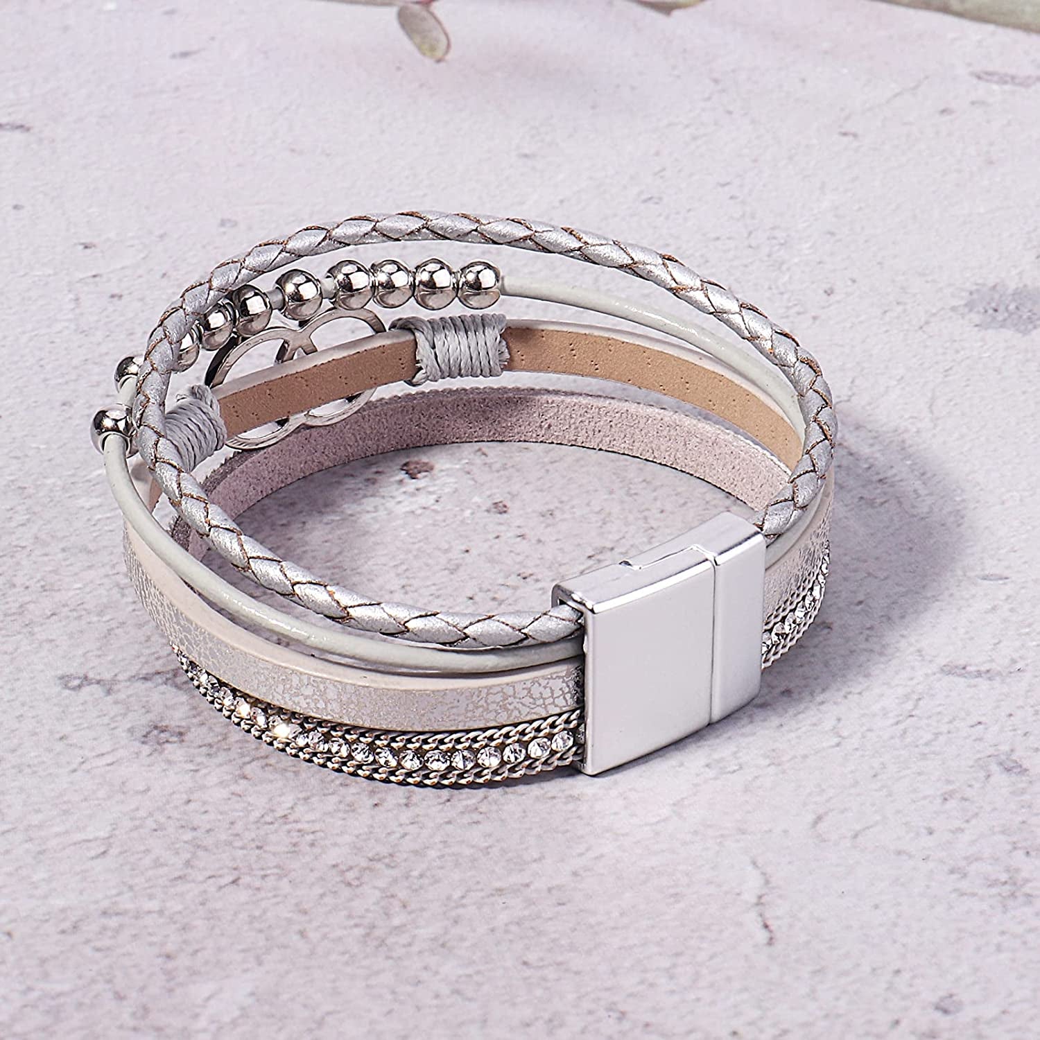 FANCY SHINY Boho Wrap Bracelets Leather Cuff Bangle Gold Beaded Bracelets for Women Stackable Infinity Bracelets Jewelry with Clasp Apparel & Accessories > Jewelry > Bracelets FANCY SHINY   