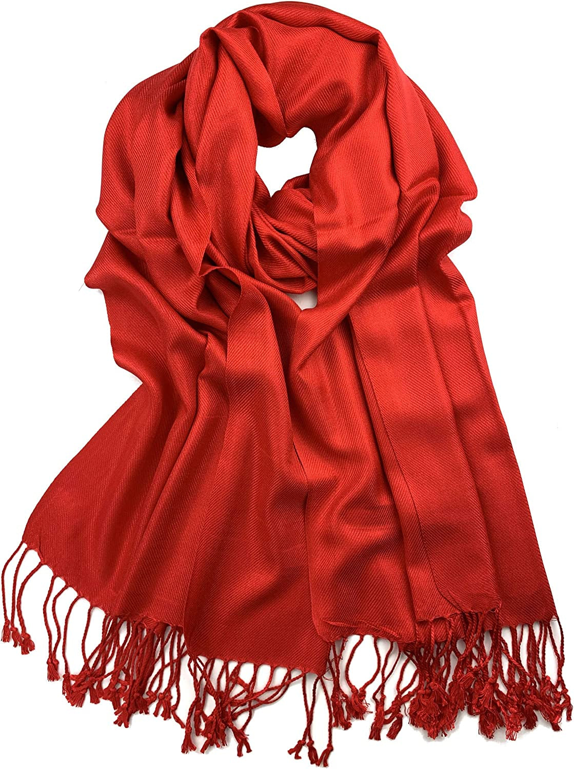 Plum Feathers Premium Solid Color and Metallic Fashion Scarf, Womens Pashmina Shawl Wrap with Fringes Apparel & Accessories > Clothing Accessories > Scarves & Shawls Plum Feathers Red  
