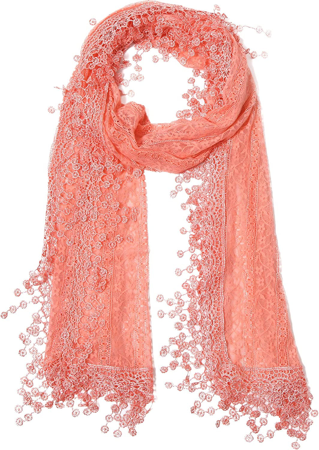 Cindy and Wendy Lightweight Soft Leaf Lace Fringes Scarf Shawl for Women Apparel & Accessories > Clothing Accessories > Scarves & Shawls Cindy and Wendy Peach Pink1  