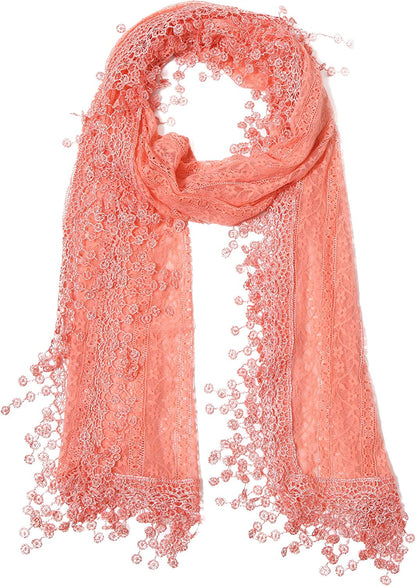 Cindy and Wendy Lightweight Soft Leaf Lace Fringes Scarf Shawl for Women Apparel & Accessories > Clothing Accessories > Scarves & Shawls Cindy and Wendy Peach Pink1  