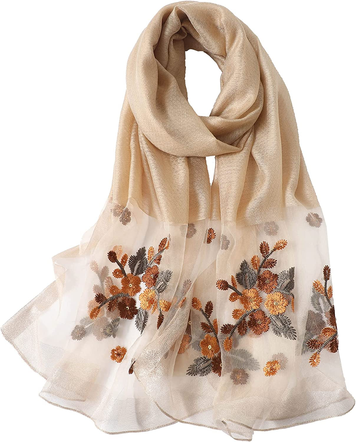 WINCESS.YU Silk Scarf for Women Lightweight Shawls and Wraps for Weddings Fashion Pashmina Shawl Embroidered Scarves Apparel & Accessories > Clothing Accessories > Scarves & Shawls WINCESS.YU Camel  