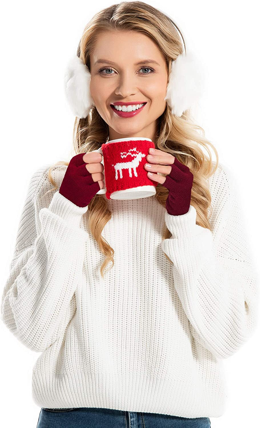 Unisex Half Finger Gloves Winter Stretchy Knit Fingerless Typing Gloves for Women Apparel & Accessories > Clothing Accessories > Gloves & Mittens SATINIOR   