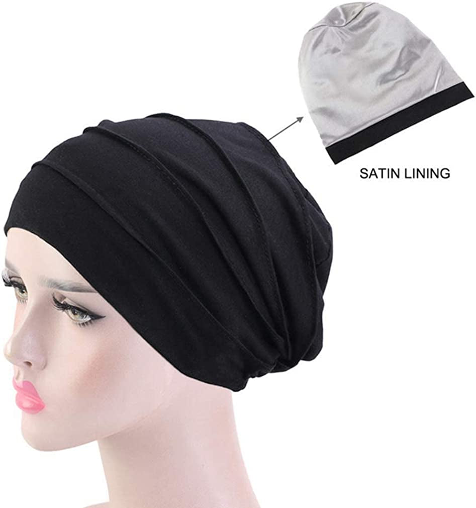 Ever Fairy 3 Colors Chemo Cancer Head Scarf Hat Cap Ethnic Cloth Print Turban Headwear Women Women'S Ruffle Beanie Scarf (Black+Gray+Pink) Apparel & Accessories > Clothing Accessories > Headwear Ever Fairy   