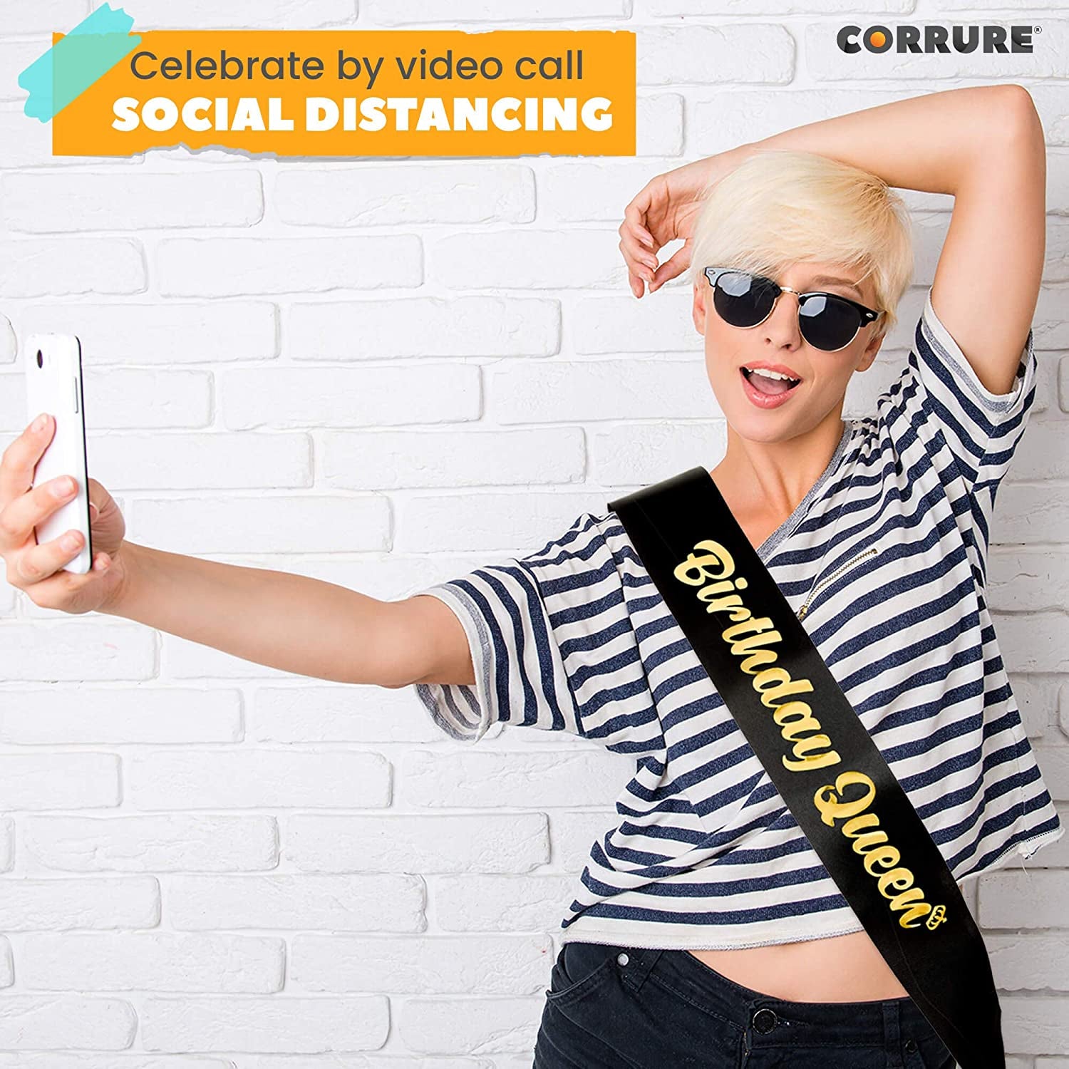 CORRURE 'Birthday Queen' Sash with Gold Foil - Soft Satin Black Sash for Women - Happy Birthday Sash for Girls, Sweet 16, 18Th 21St 25Th 30Th 40Th 50Th or Any Other Bday Party Apparel & Accessories > Clothing Accessories > Sashes CORRURE   