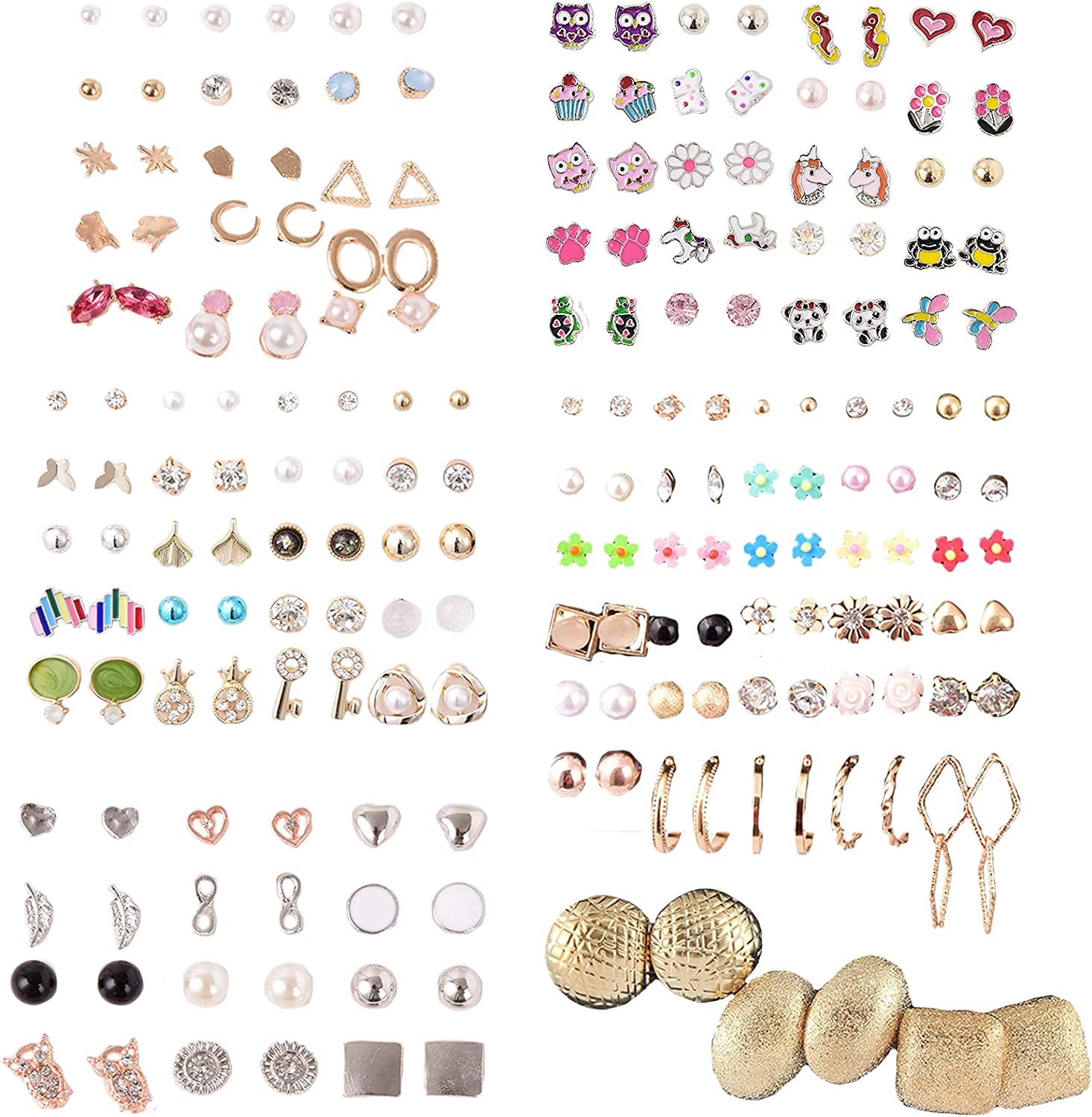 NEWITIN 100 Pairs Colorful Cute Stud Earrings for Girls Hypoallergenic Earrings Stainless Steel Earrings for Women Apparel & Accessories > Jewelry > Earrings NEWITIN Lively Girl  