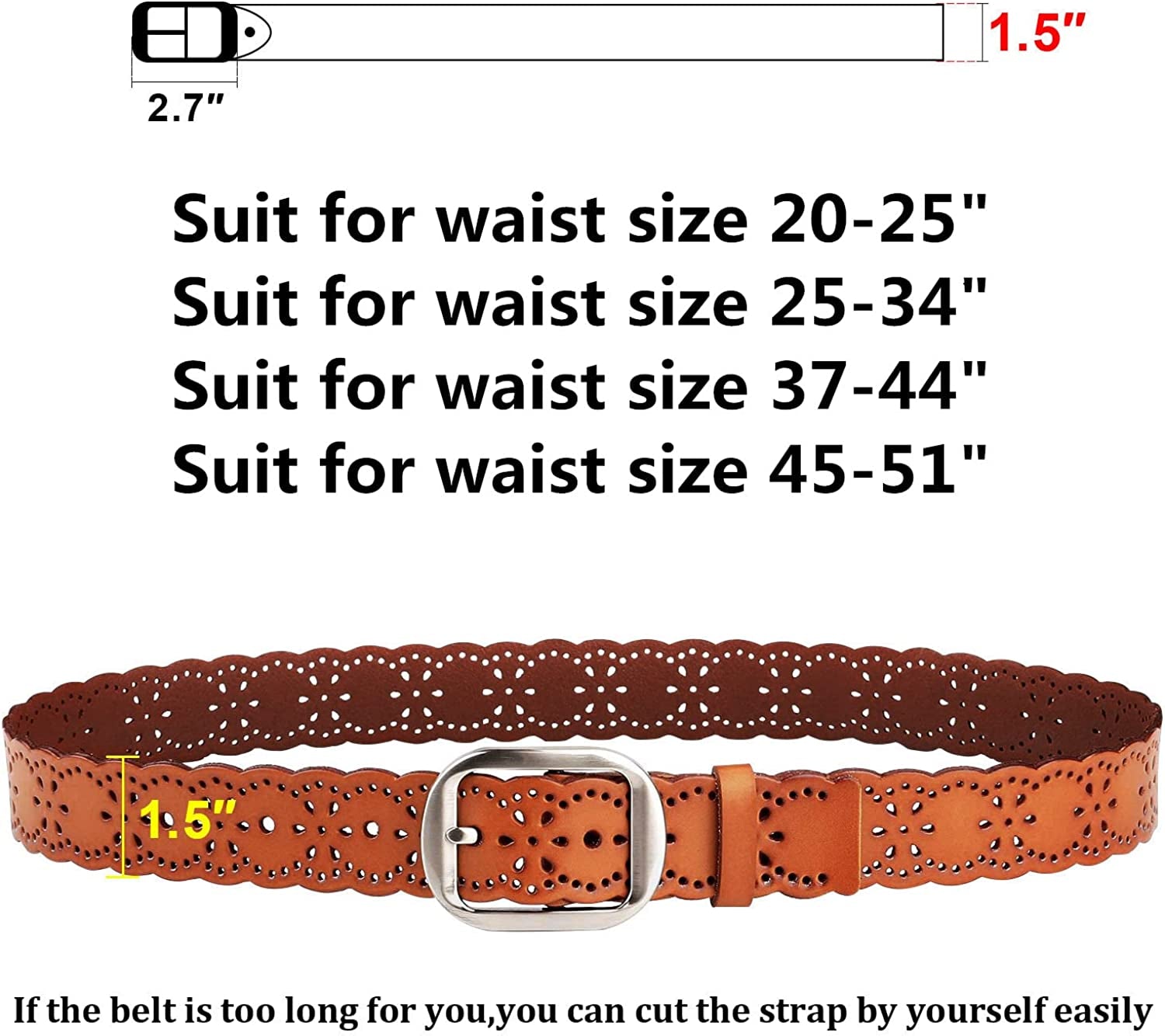 JASGOOD Women’S Hollow Flower Leather Belt for Jeans Pants Wide Belt for Ladies Apparel & Accessories > Clothing Accessories > Belts KYLIE MAX   