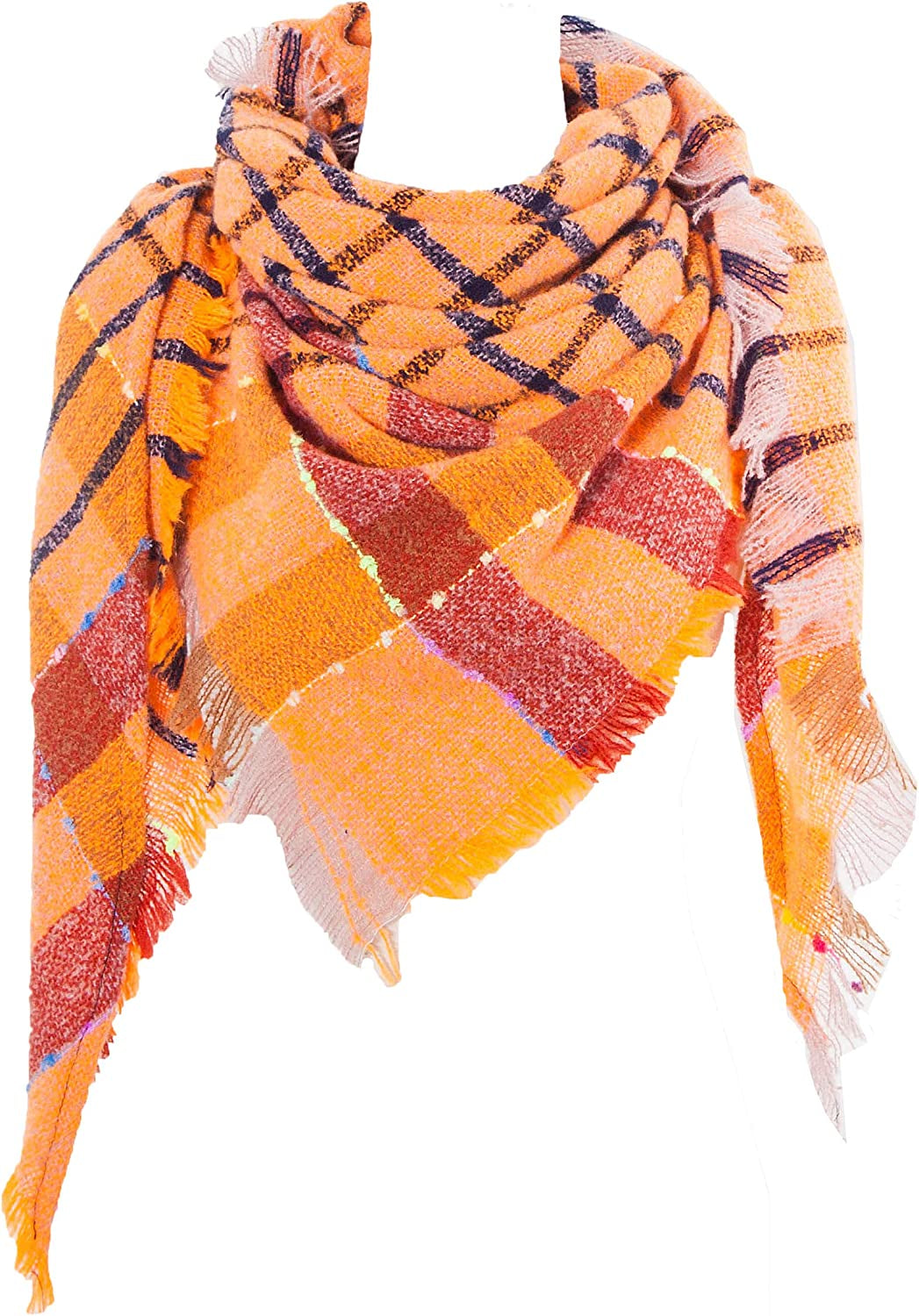 Wander Agio Womens Winter Scarfs Warm Scarf Half Shawls Triangle Scarves Stripe Plaid Apparel & Accessories > Clothing Accessories > Scarves & Shawls Wander Agio Blue Yellow 15  