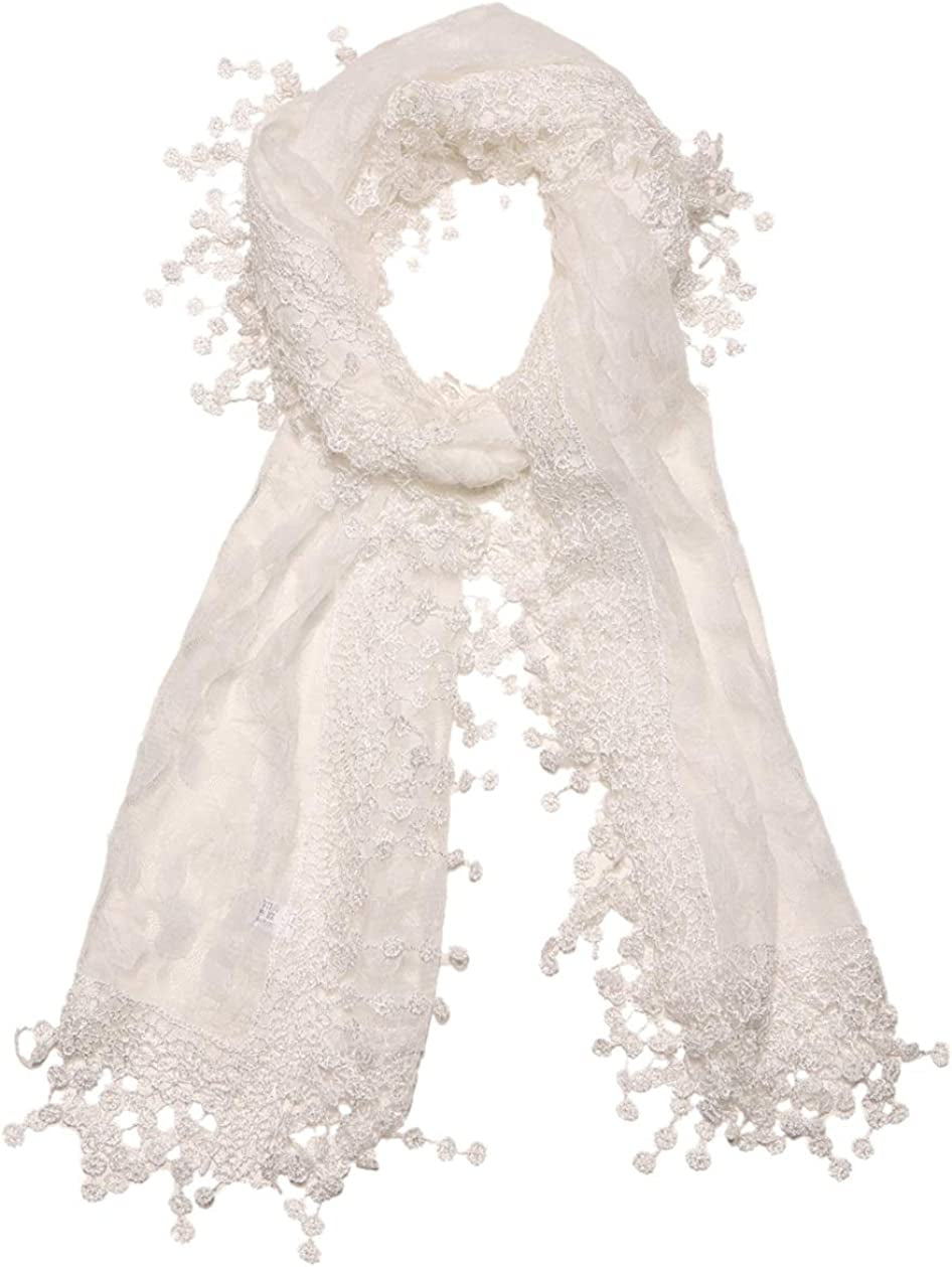 Women'S Lightweight Feminine Lace Teardrop Fringe Lace Scarf Vintage Scarf Mesh Crochet Tassel Cotton Scarf for Women Apparel & Accessories > Clothing Accessories > Scarves & Shawls Tan's White 21  
