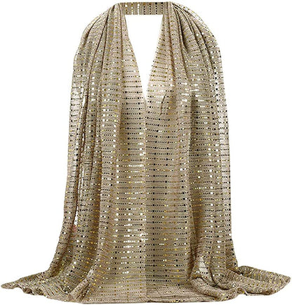 Women Solid Color Muslim Headscarf Turban Lightweight Jersey Hijab Scarf Wrap Apparel & Accessories > Clothing Accessories > Scarves & Shawls EDITHA Gold+sequins One Size 