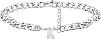 Silver Anklet Initial Ankle Bracelets for Women Teen Girls Figaro Chain Personalized Birthday Gifts for Women Summer Gift Beach Jewelry Anklet for Women Letter A-Z Jewelry Apparel & Accessories > Jewelry > Anklets JoycuFF K  