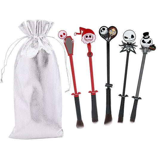 Nightmare before Christmas Makeup Brushes - 5Pcs Corpse Bride Anime Make up Brush Set Silver Drawstring Bag Included Health & Beauty > Personal Care > Cosmetics > Cosmetic Tools > Makeup Tools rongji jewelry Brushes  
