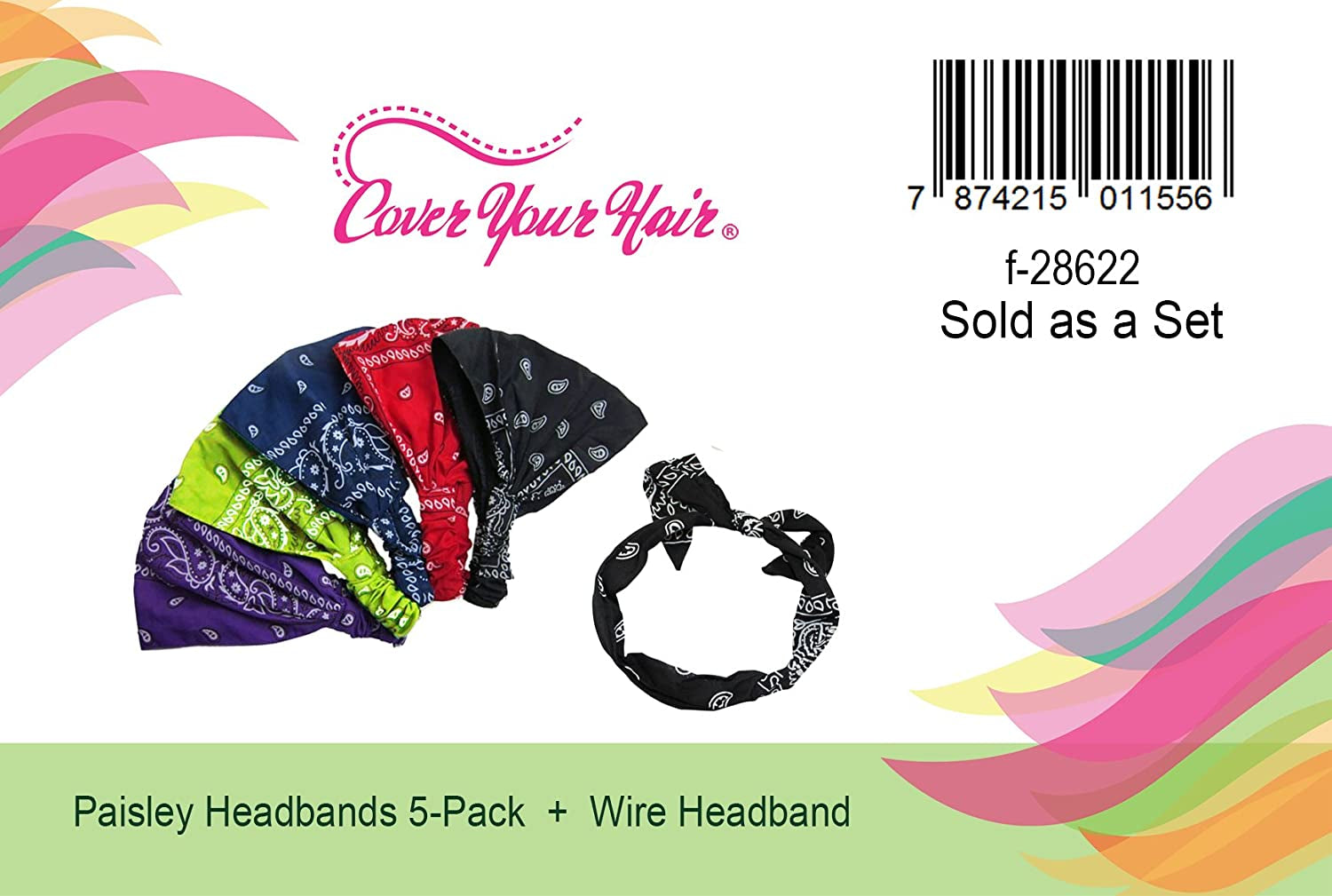 Paisley Bandana Headbands-5 PC with Wire Headband-Hair Accessories-Christmas Gifts by Coveryourhair Apparel & Accessories > Clothing Accessories > Bandanas & Headties CoverYourHair   