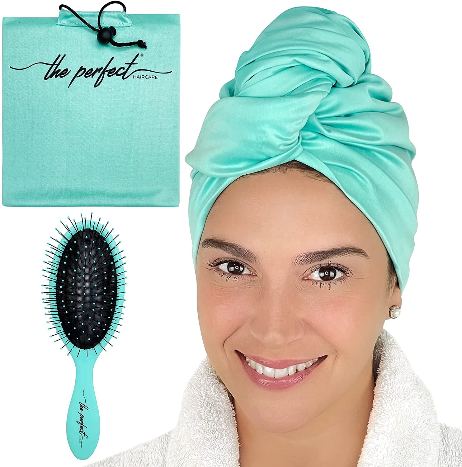 Ultra-Fine Microfiber Hair Towel Wrap & Wet/Dry Detangling Hair Brush - the Perfect Haircare - Anti-Frizz Turban for Curly or Wavy Haired Women Girls & Kids - Quick Drying - Good for Travel (Black) Health & Beauty > Personal Care > Hair Care THE PERFECT HAIRCARE Aquamarine  
