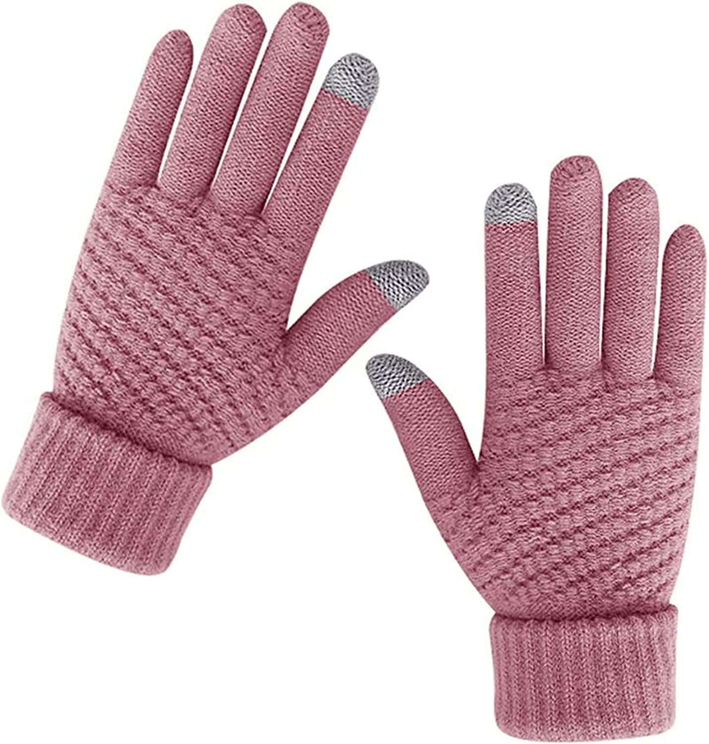 Women Winter Warm Touch Screen Gloves Knitted Soft Elastic Thick Gloves for Clod Weather Apparel & Accessories > Clothing Accessories > Gloves & Mittens Muryobao Pink  