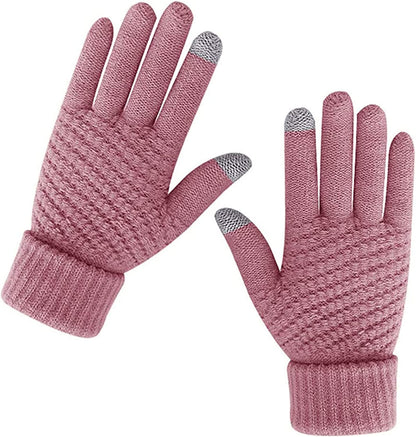 Women Winter Warm Touch Screen Gloves Knitted Soft Elastic Thick Gloves for Clod Weather Apparel & Accessories > Clothing Accessories > Gloves & Mittens Muryobao Pink  