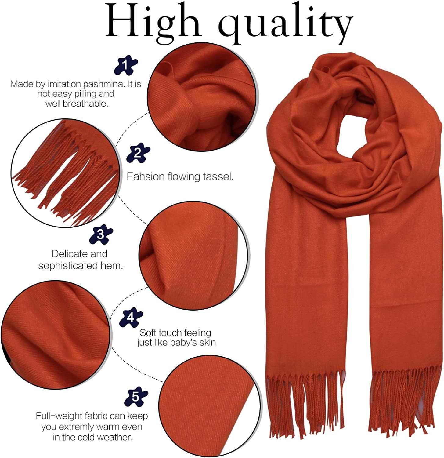 SOJOS Women Large Soft Cashmere Feel Pashmina Shawls and Wraps Winter Scarf for Evening Dresses SC304 Apparel & Accessories > Clothing Accessories > Scarves & Shawls SOJOS   