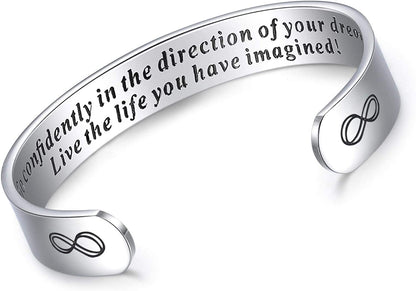CERSLIMO Inspirational Gifts for Women Bracelet, Personalized Inspire Quotes Cuff Bangle Friendship Jewelry Graduation Encouragement Gift for Her Teen Girls Apparel & Accessories > Jewelry > Bracelets CERSLIMO Go confidently in the direction of your dreams…  