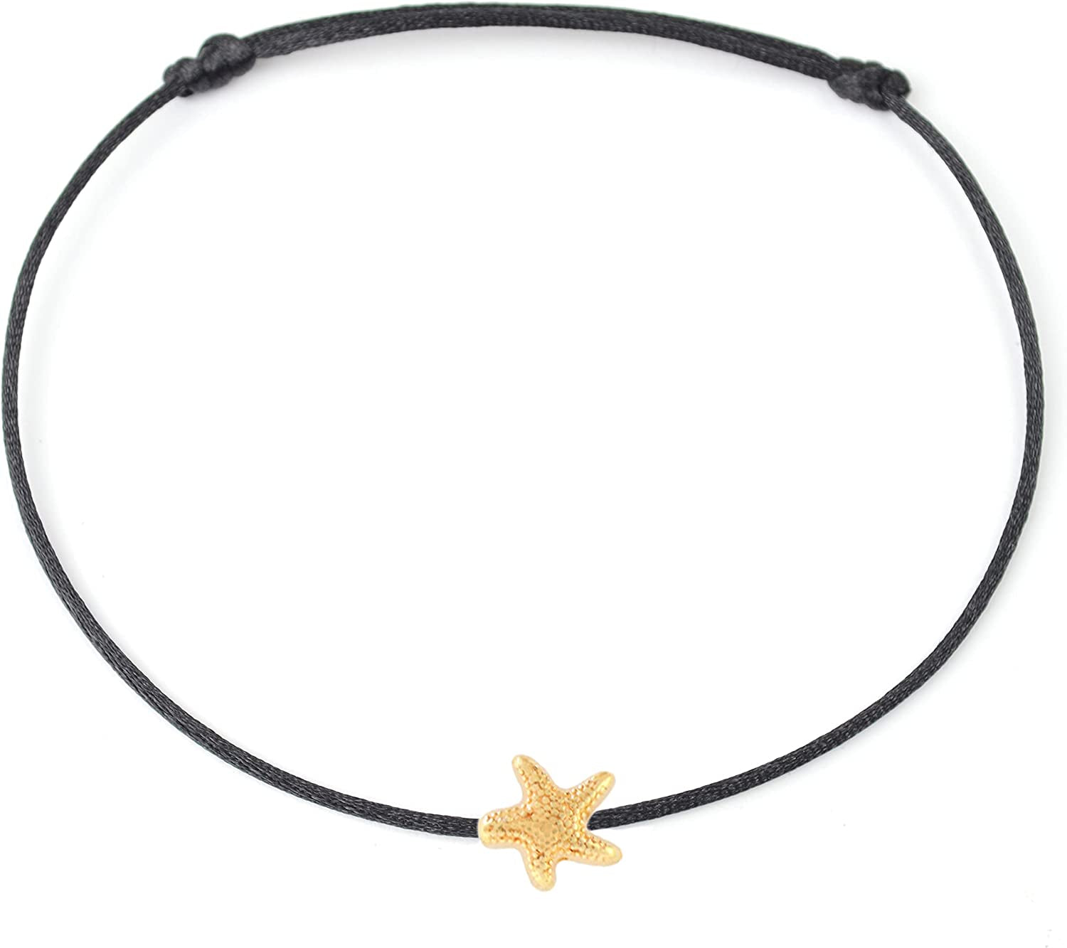 Selfmade Jewelry Anklet with Starfish Silver - Black Foot Chain Beach Jewelry Handmade Ankle Bracelet Adjustable Size Apparel & Accessories > Jewelry > Anklets Selfmade Jewelry Gold - Black  