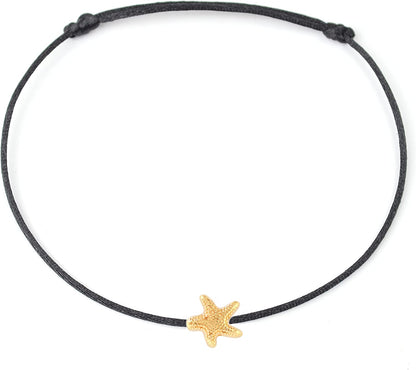 Selfmade Jewelry Anklet with Starfish Silver - Black Foot Chain Beach Jewelry Handmade Ankle Bracelet Adjustable Size Apparel & Accessories > Jewelry > Anklets Selfmade Jewelry Gold - Black  