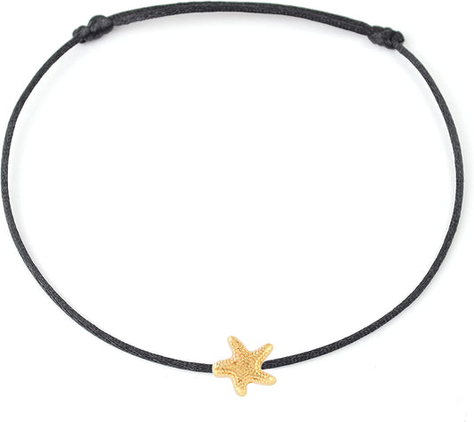 Selfmade Jewelry Anklet with Starfish Silver - Black Foot Chain Beach Jewelry Handmade Ankle Bracelet Adjustable Size Apparel & Accessories > Jewelry > Anklets Selfmade Jewelry Gold - Black  
