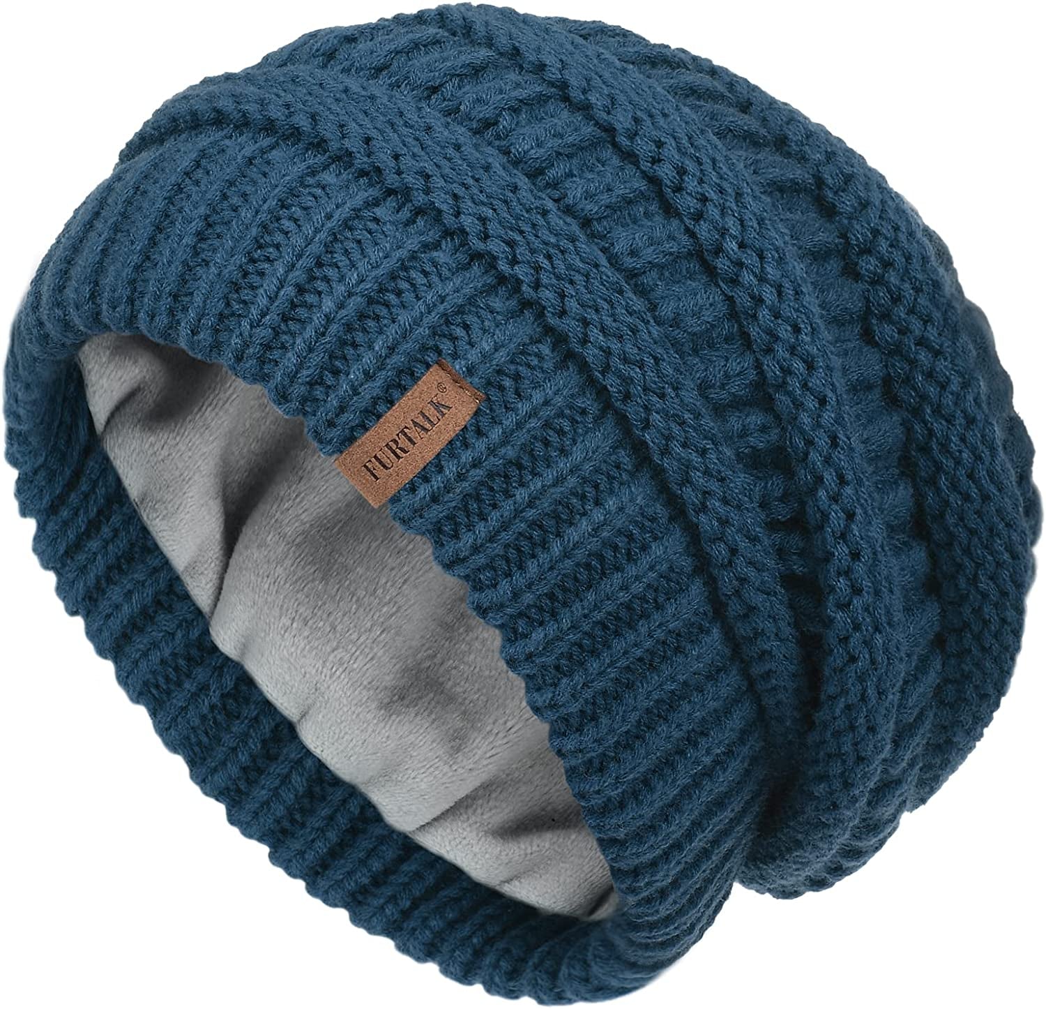 FURTALK Knit Beanie Hats for Women Men Fleece Lined Ski Skull Cap Slouchy Winter Hat Apparel & Accessories > Clothing Accessories > Hats KYLIE MAX Dark Blue  