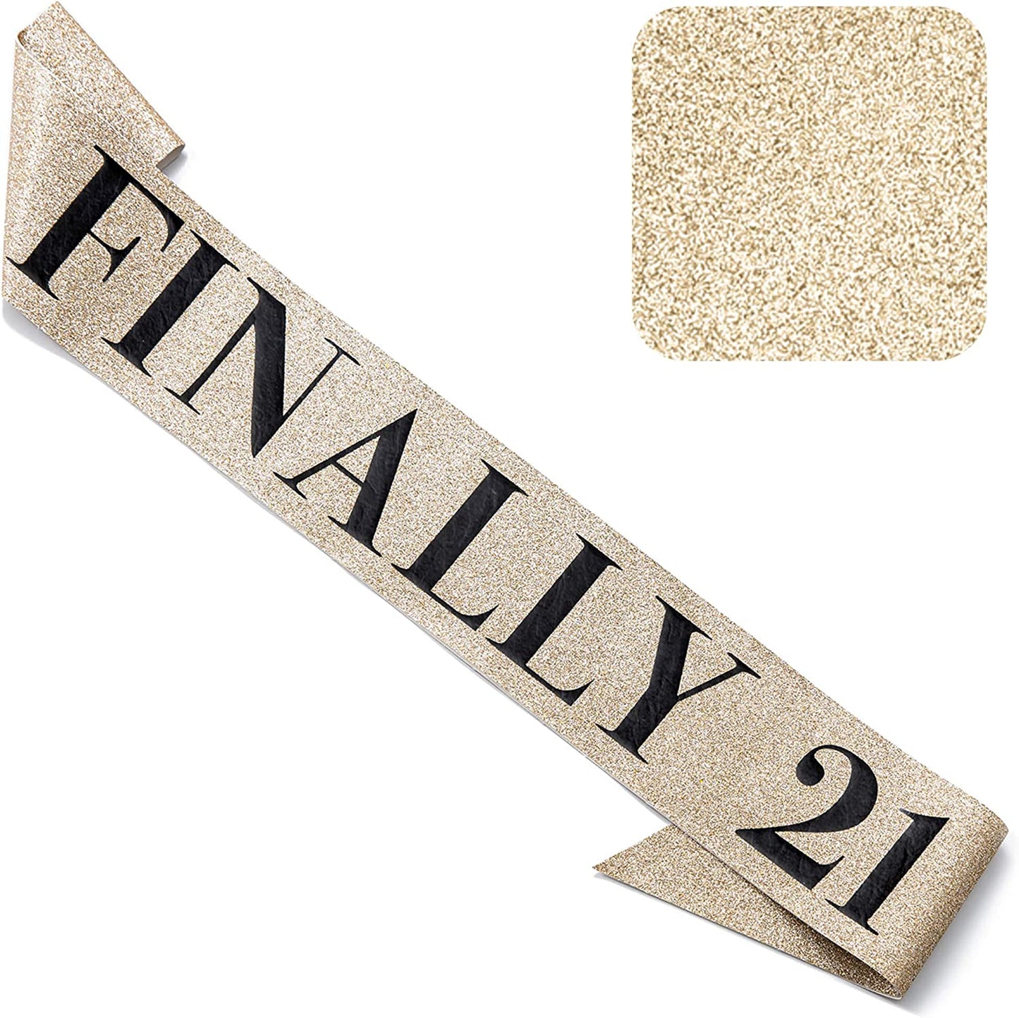 CORRURE 'Finally 21' Birthday Sash with Glitter - Gold Sash with Black Foil 21St Birthday Sash for Men and Women - Ideal Twenty One Sash Party Favors Supplies and Decorations for Your 21 Bday Party Apparel & Accessories > Clothing Accessories > Sashes Pego Brands General   