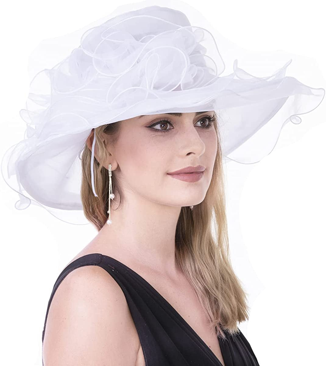 Lucky Leaf Women Kentucky Derby Church Cap Wide Brim Summer Sun Hat for Party Wedding Apparel & Accessories > Clothing Accessories > Headwear Lucky Leaf Nf-white  