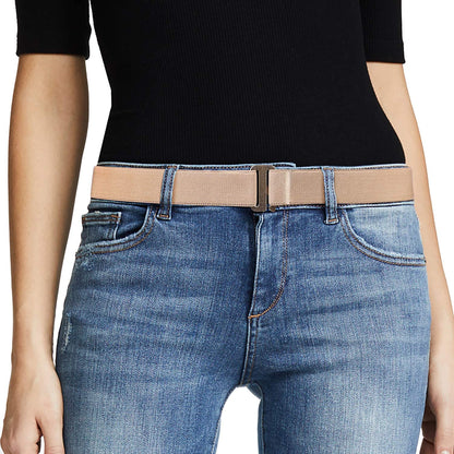 JASGOOD Women No Show Stretch Belt Invisible Elastic Web Strap Belt with Flat Buckle for Jeans Pants Dresses Apparel & Accessories > Clothing Accessories > Belts KYLIE MAX I-khaki-brass Color Buckle Suit for US Size 16+ 