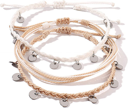 FANCY SHINY String Ankle Bracelets Waterproof Rope Anklets Braided Beach Boho Coin Anklets Cute Friendship Foot Jewelry for Women Teen Girls Apparel & Accessories > Jewelry > Anklets FANCY SHINY White  