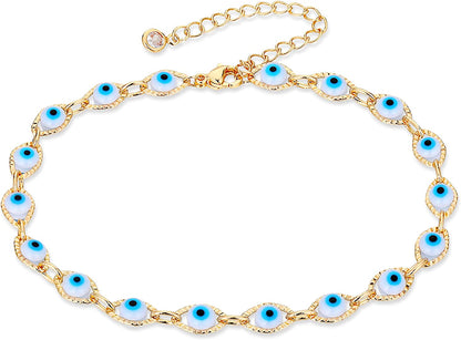 FUNEIA Gold Ankle Bracelets for Women 14K Gold Plated Anklet for Women Daisy Moon Star Evil Eye Anklet Boho Beach Foot Chain Adjustable Dainty Foot Jewelry Apparel & Accessories > Jewelry > Anklets FUNEIA evil eye  