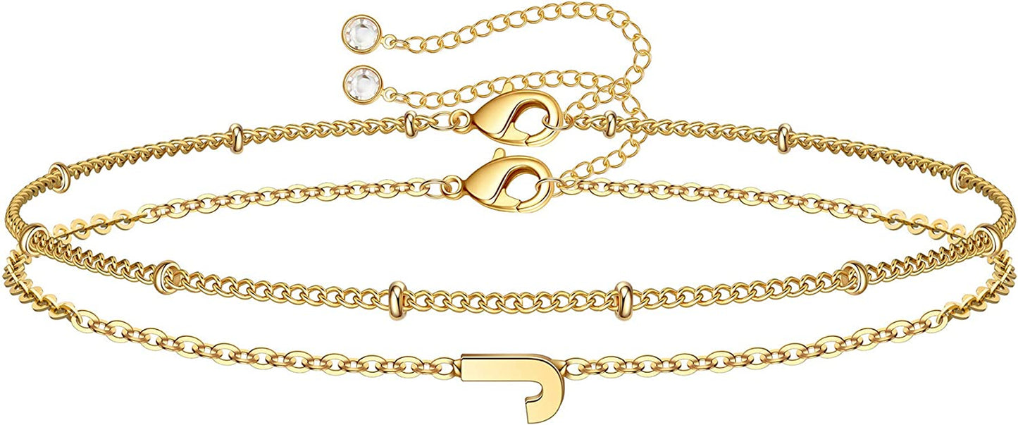 Dainty Gold Initial Bracelets for Women, 14K Gold Plated Dainty Personalized Gold Bracelets Initial Bracelets for Women Teen Girls Jewelry Chain Bracelets for Kids Toddler Little Girls Jewelry Gifts Apparel & Accessories > Jewelry > Bracelets M MOOHAM J  