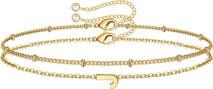 Dainty Gold Initial Bracelets for Women, 14K Gold Plated Dainty Personalized Gold Bracelets Initial Bracelets for Women Teen Girls Jewelry Chain Bracelets for Kids Toddler Little Girls Jewelry Gifts Apparel & Accessories > Jewelry > Bracelets M MOOHAM J  