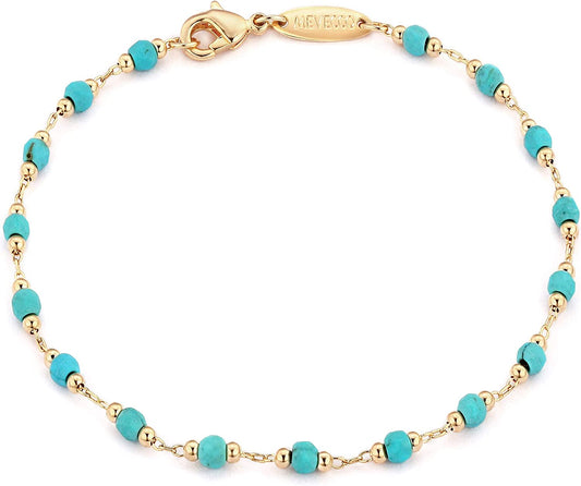 MEVECCO Gold Beaded Bracelets,18K Gold Plated Handmade Cute Satellite Diamond Cut Oval and round Beads Rope Chain Dainty Bracelet for Women Apparel & Accessories > Jewelry > Bracelets Mevecco Beads Turquoise  