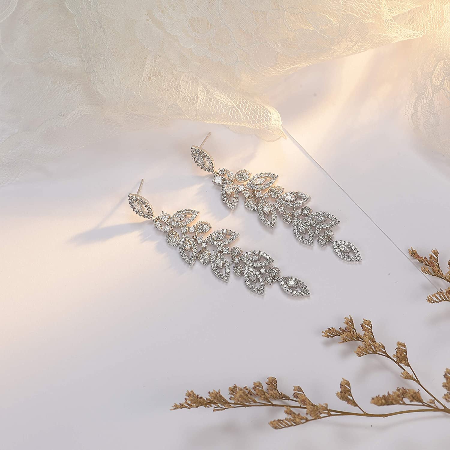 SWEETV Wedding Bridal Chandelier Earrings, Crystal Rhinestone Drop Dangle Earrings for Women Brides Apparel & Accessories > Jewelry > Earrings SWEETV   