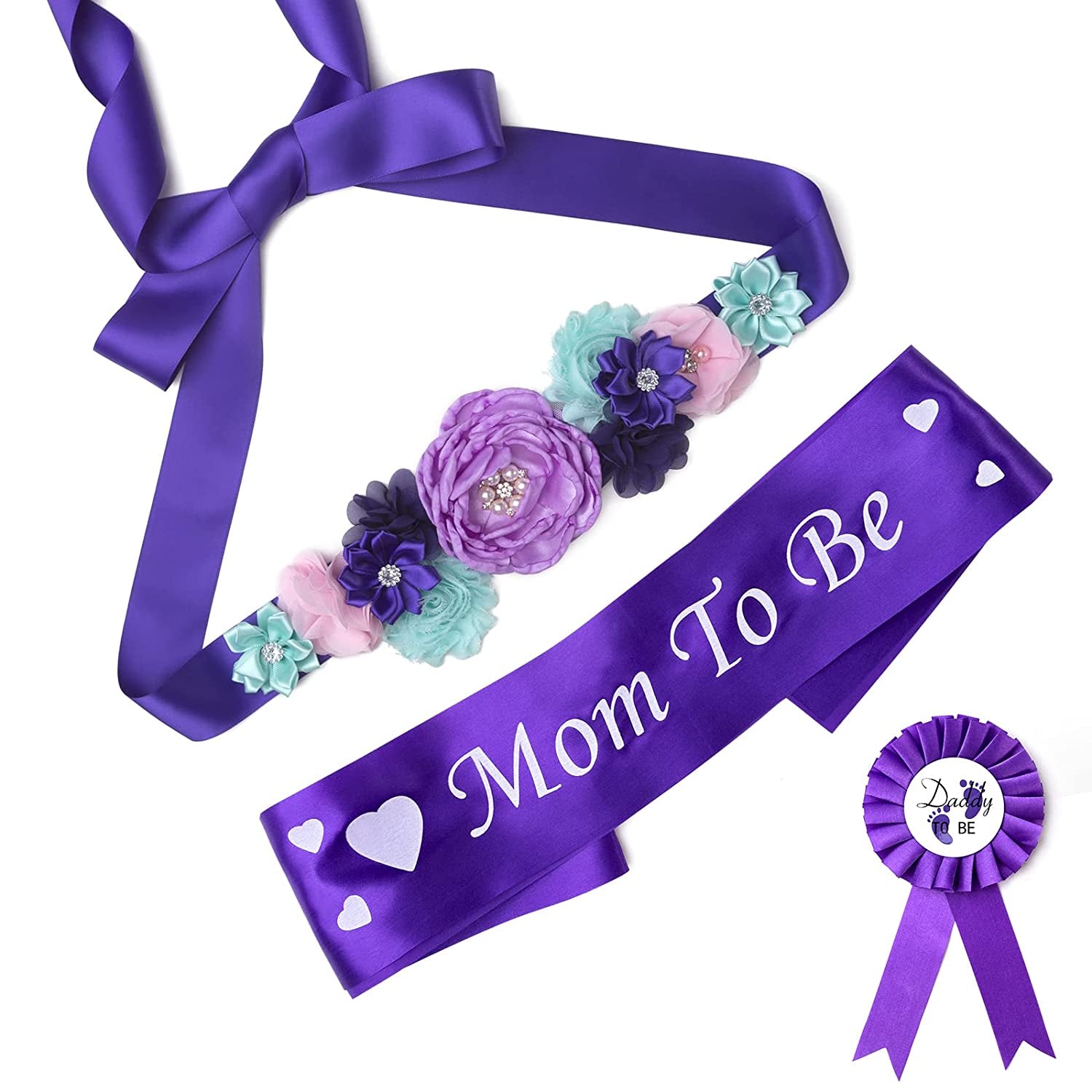 Baby Bee Baby Shower Mommy Sash Pregnancy Sash Keepsake Baby Shower Flower for Gender Reveal (Royal Blue) Apparel & Accessories > Clothing Accessories > Sashes Baby Noah Dark Purple  