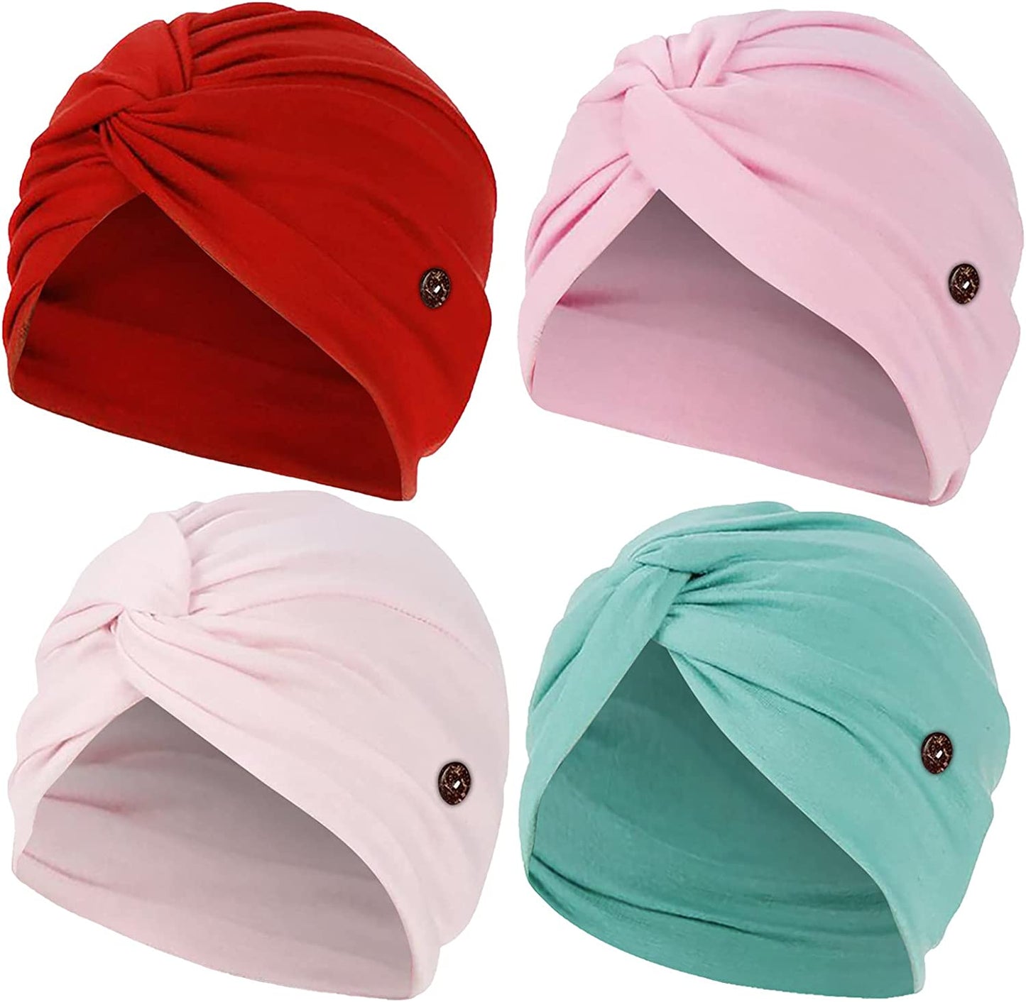 Qianmome 2-4 Pack Beanie with Button for Women Men Nurse,Working Hat,Chemo Caps for Cancer Patients Apparel & Accessories > Clothing Accessories > Headwear Qianmome 1b40-red&pink&pink&blue  