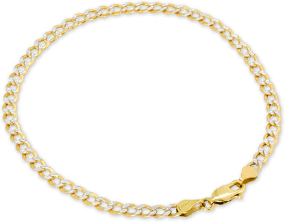 Nuragold 10K Yellow Gold 3.5Mm Cuban Chain Curb Link Diamond Cut Pave Two Tone Bracelet or Anklet, Womens Mens Lobster Clasp 7" 7.5" 8" 8.5" 9" Apparel & Accessories > Jewelry > Anklets NuraGold   