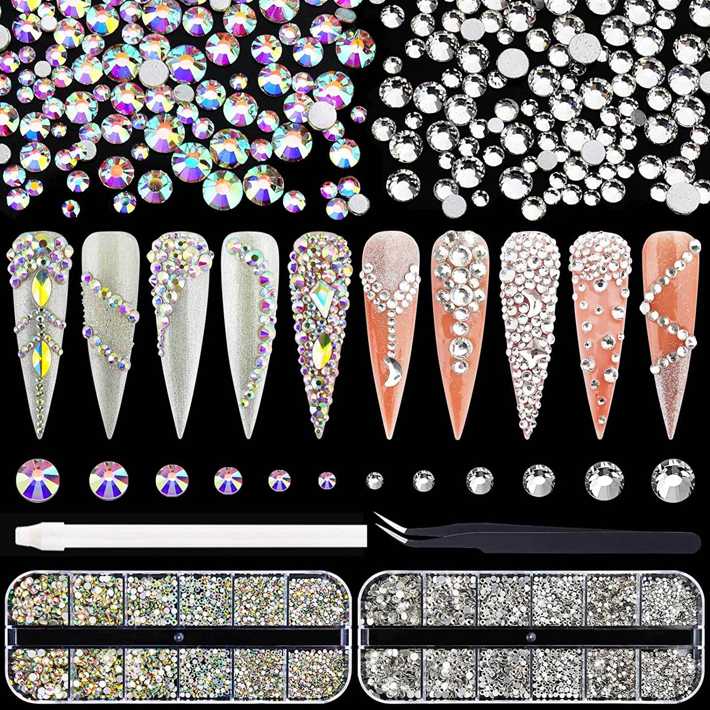 Micro AB Rhinestones with Glue and Tool, 1 Bottle of Ultra Mini 1.2Mm Caviar Beads Rhinestones for 3D Nail Art with 8Ml Glue and Tool Included Health & Beauty > Personal Care > Cosmetics > Cosmetic Tools > Nail Tools ULGAI AB + Clear Full Set  