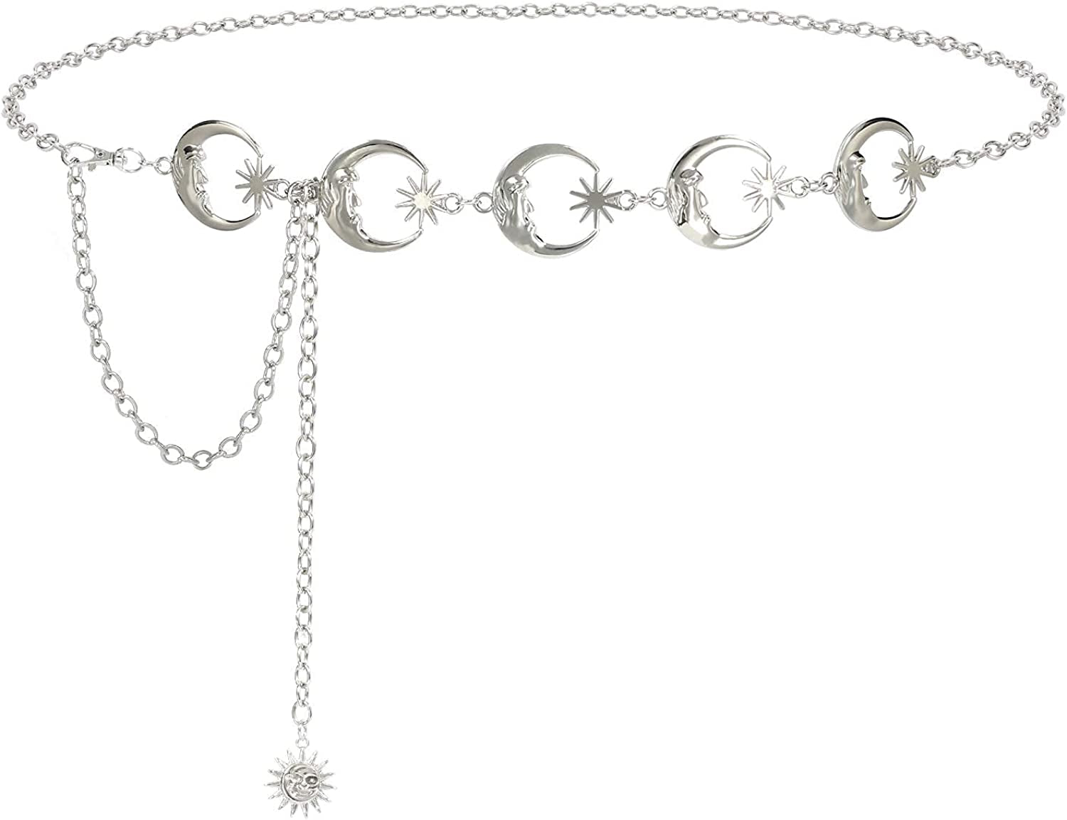 Metal Body Chain Women Belly Waist Chain SUOSDEY Fashion Body Jewelry Link Belts Apparel & Accessories > Jewelry > Body Jewelry SUOSDEY A-sliver Moon S: Fit for Waist up to 30 inches 